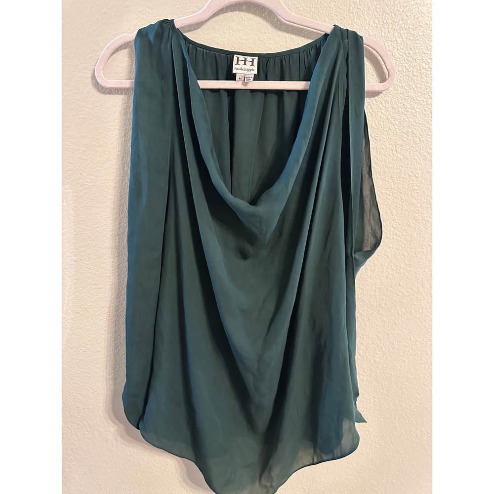 Haute Hippie Cowl Neck Sleeveless Blouse Elegant Party Top Green M